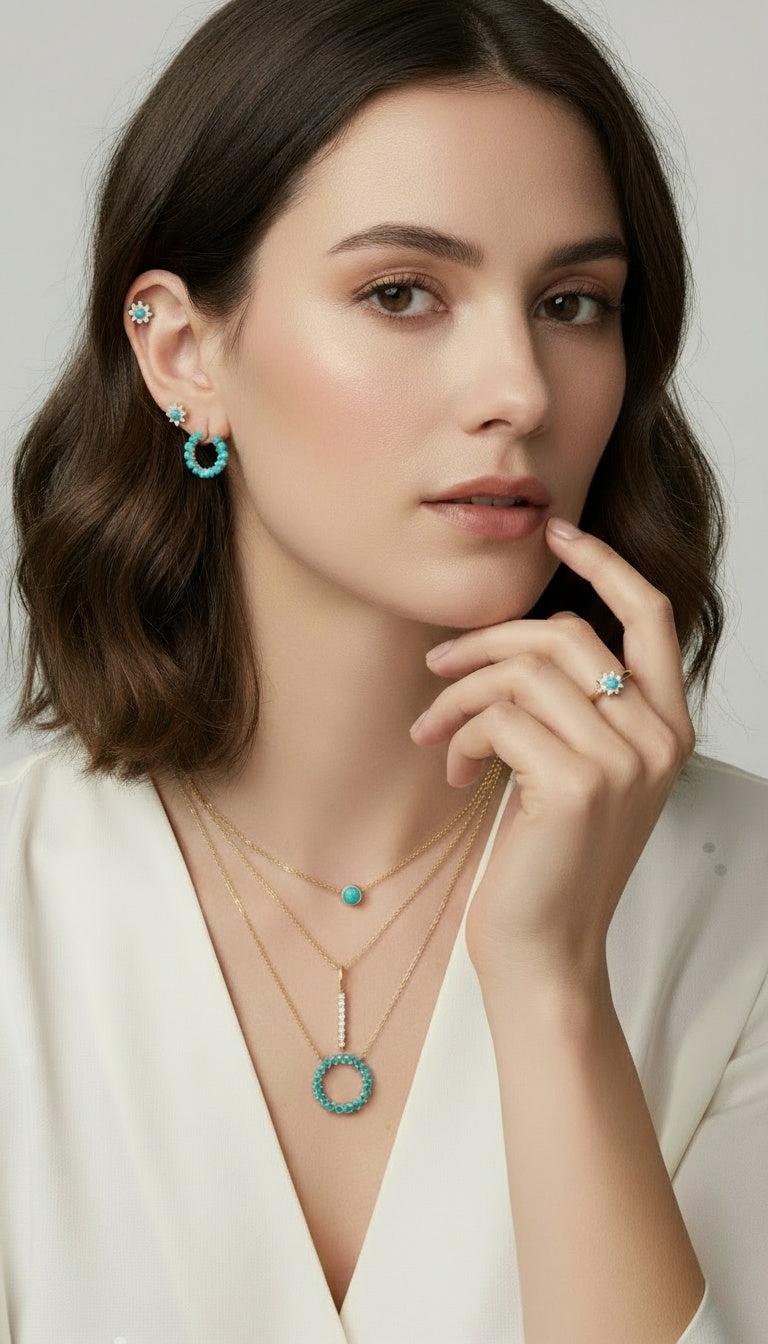 Gold and Turquoise Lariat Necklace